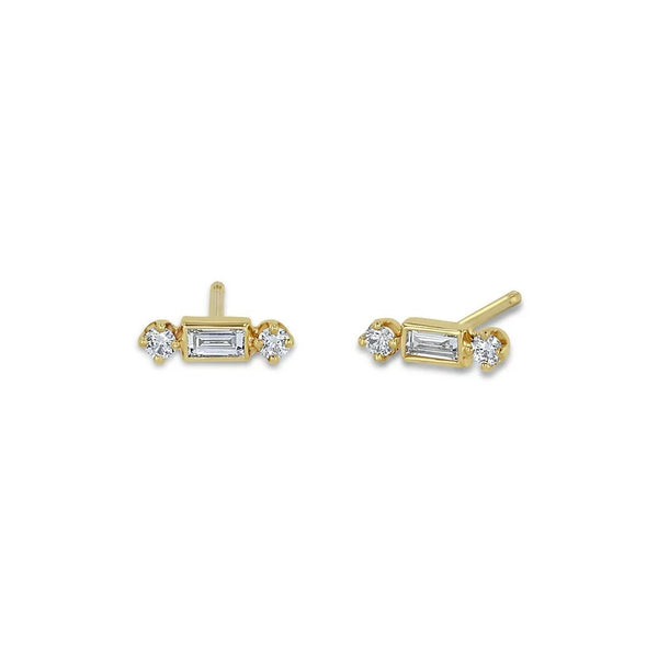 Baguette & 2 Prong Diamond Studs - 1